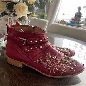 Studded Red Ankle Boots